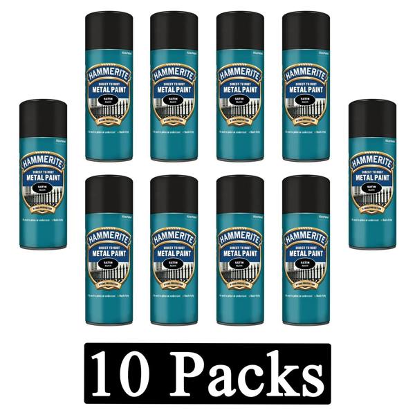 Hammerite 10X Hammerite Satin Black Spray Paint 400ml