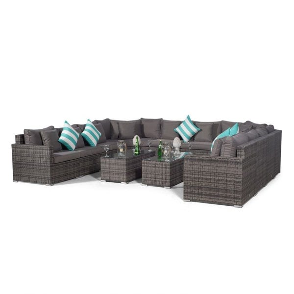 Giardino Santorini U Shape Modular 10 Seat Rattan Sofa Set With 2 Large Coffee Tables