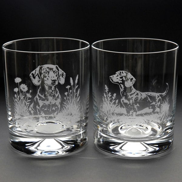 Glyptic Glass Art Dachshund Dog Whiskey Tumbler Glass - Hand Etched/Engraved Gift