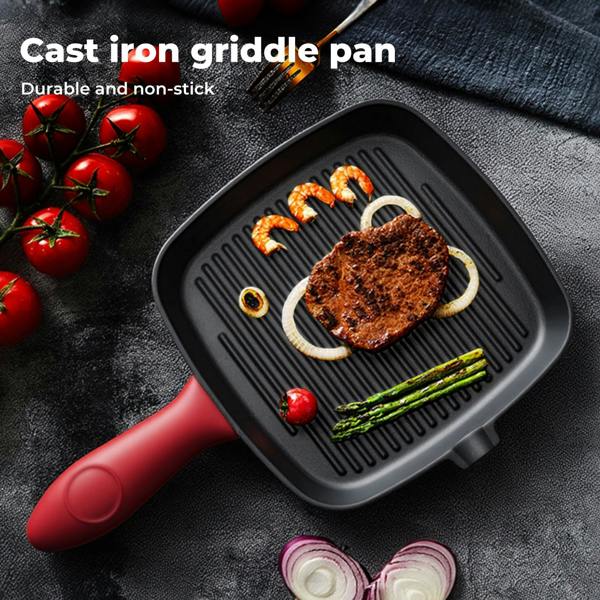 Toque Cast Iron Griddle Grill Pan Square Skillet BBQ Non‑Stick Frying Cookware