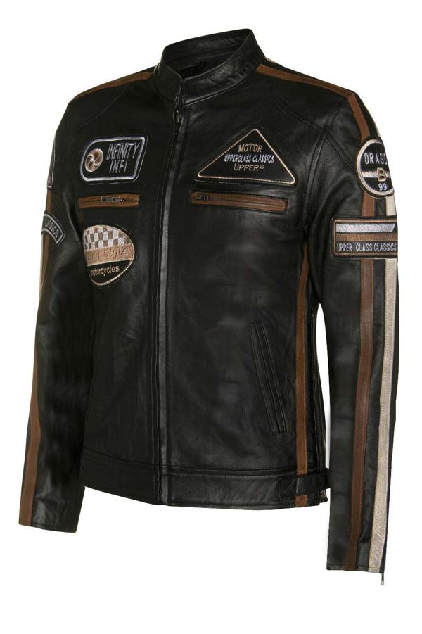 Infinity Leather Mens Racing Moto Badges Biker Leather Jacket