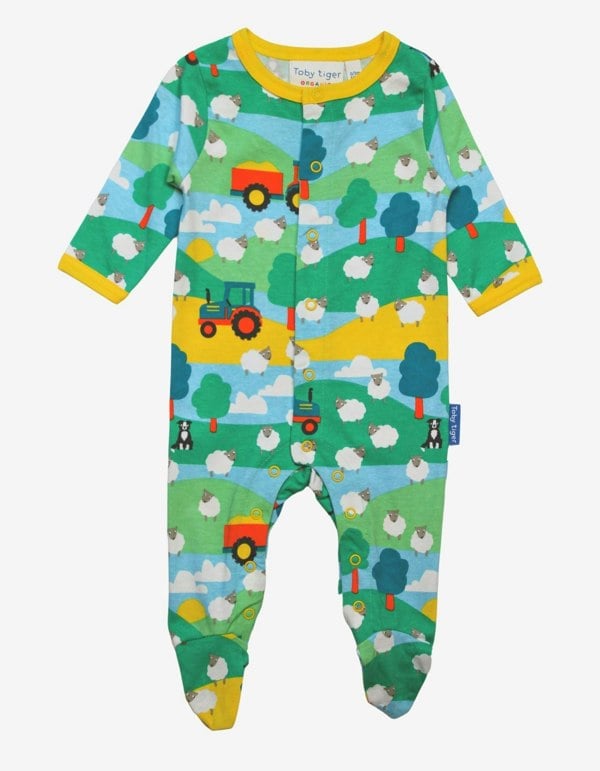 Organic Farm Print Babygrow - Toby Tiger