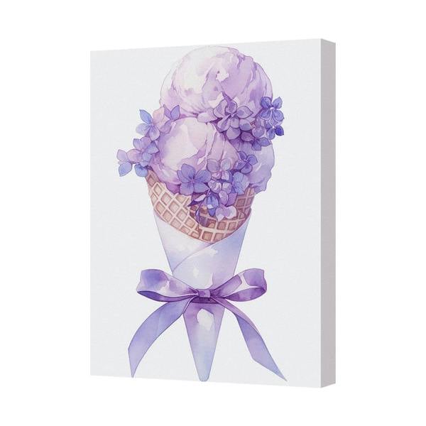 Benjamin Tate Design Lavender Ice Cream Cone Floral Canvas Wall Art Decor