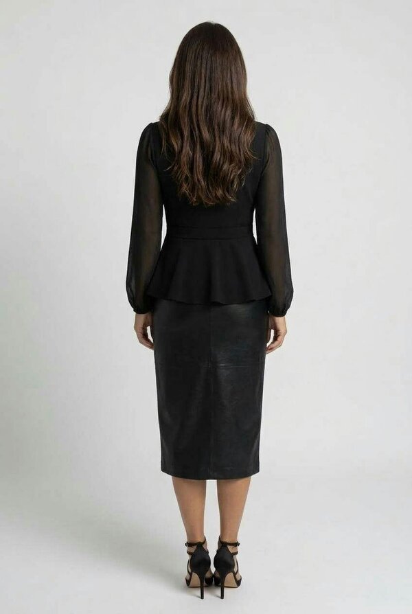 Izabel London Semi Sheer Balloon Sleeve Peplum Top