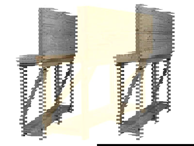 Indoor/Outdoor Pressure-Treated Single Shelf with back panel Workbench, a robust and versatile solution for all your workspace needs. Handcrafted in the UK, this workbench is constructed from high-quality, pressure-treated timber, ensuring durability and resistance to the elements, making it suitable for both indoor and outdoor use.