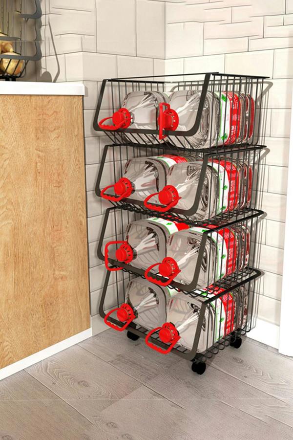Living and Home 4-tier Detachable Rolling Metal Wire Basket Trolley Rack Stackable Fruit Vegetable Storage Holder Kitchen