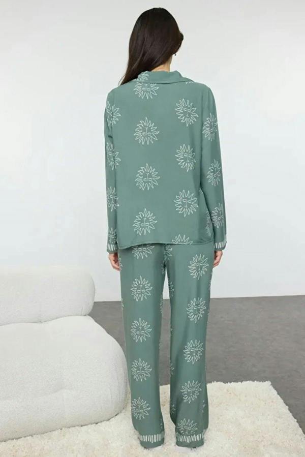 WOVCOR 2- Piece Sun Patterned Viscose Woven Pajama Set