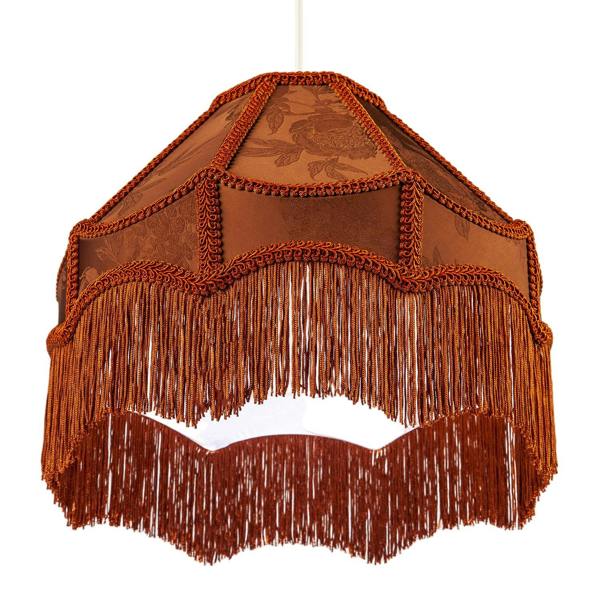 Brown Faux Silk Victorian Lampshade with Floral Decor and Long Tassels Image 4