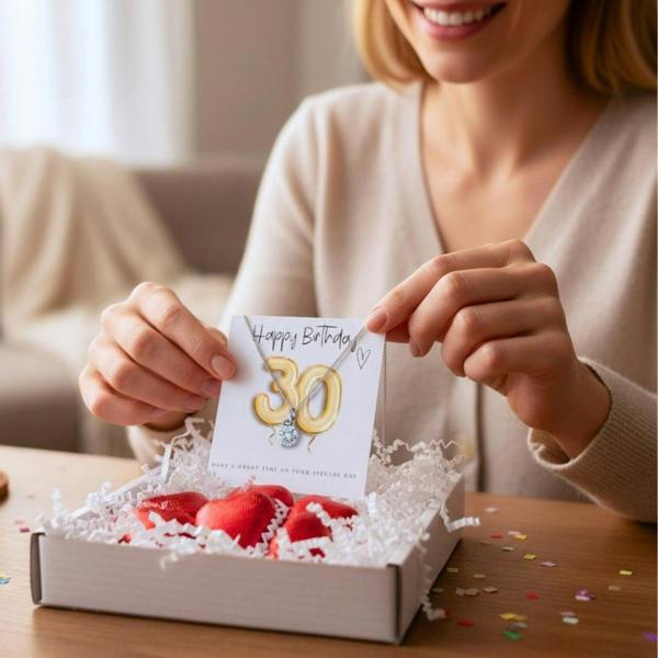 Aye Do Gifts 30th Birthday Necklace Gift Box, Silver Cubic Zirconia & Chocolates