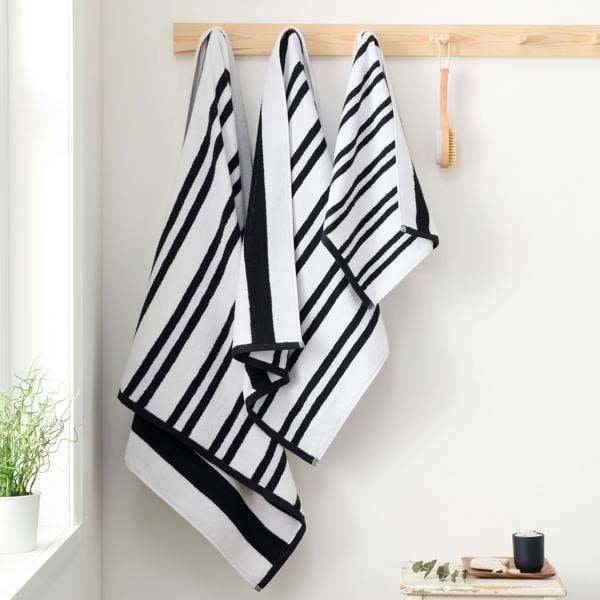 Bianca Reversible Stripe Cotton Jacquard Towel Black