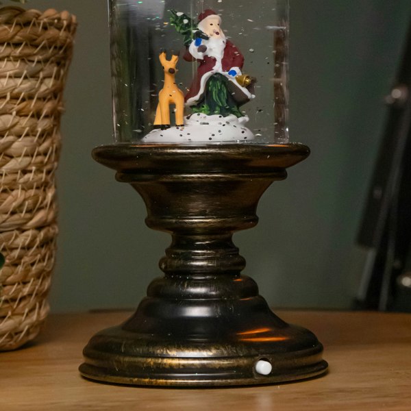 Samuel Alexander 25cm Snowtime Dual Power LED Christmas Glitter Water Spinner Candlestick Santa Scene