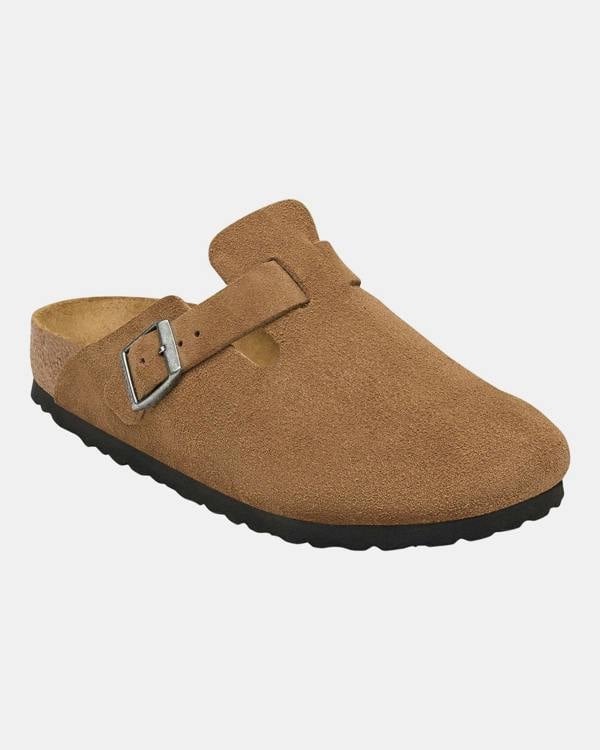 Birkenstock Boston Suede Leather Womens Clogs - Dark Tea. Front
