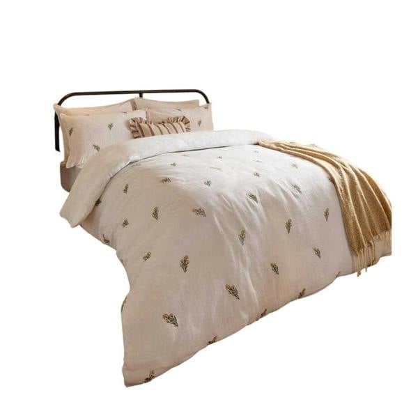 Wylder Josephine Reversible Embroidered Duvet Cover Set - White/Pink