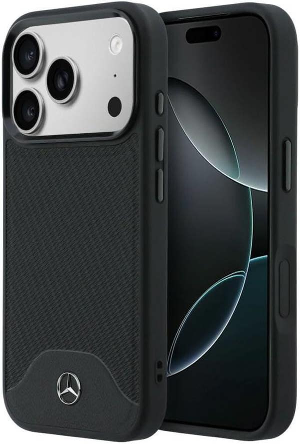 Mercedes Benz Wood Effect and Curve Leather Case with MagSafe for iPhone 17 Pro 6.3" Black - MEHMP17L25PCBPWK