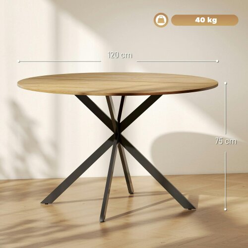 Wyld Haus Luhalari Metal And Wood Oak Finish Industrial Dining Table Seating 4 120 cm