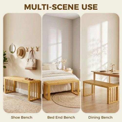 HOMCOM 90 cm Bamboo Shoe Bench, Backless Hallway Bench Seat, Natural
