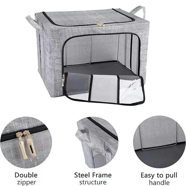 Havendro 3Pcs 66L Folding Storage Box Made of Thick Fabric Steel Frame Wardrobe Organizer