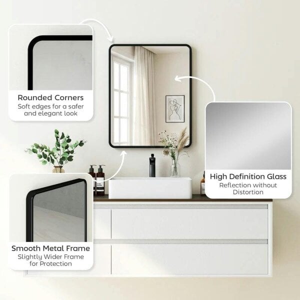 Bobobiy Rectangular Wall Mirror with HD Glass - Black