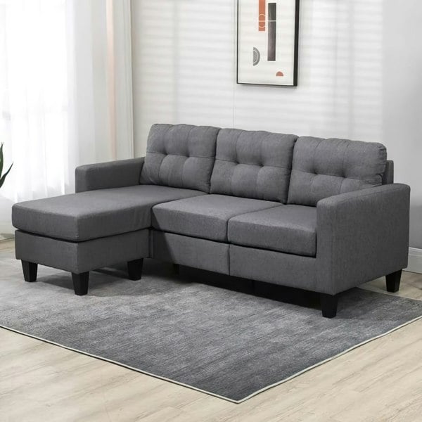 Luna Linen Fabric 3 Seater Convertible Sectional Sofa in Grey