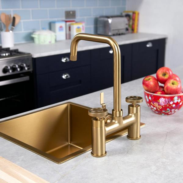 Flode kraft | Industrial Bridge Style 3 in 1 Instant Boiling Tap | Brushed Brass Finish