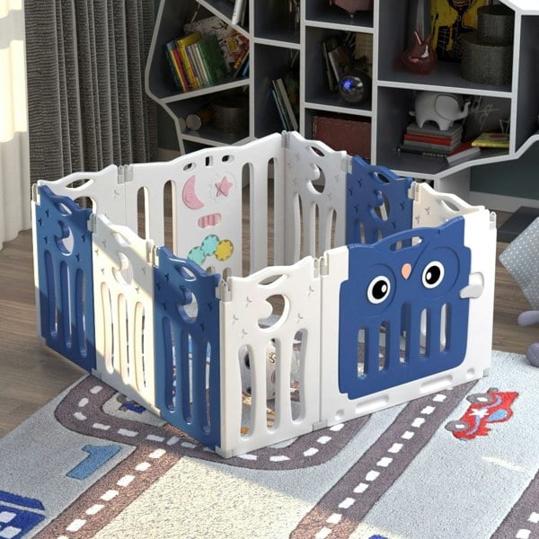 Kids Safety Play Yard Blue Foldable Home Activity Center Play Yard Living and Home 10 Panels Blue