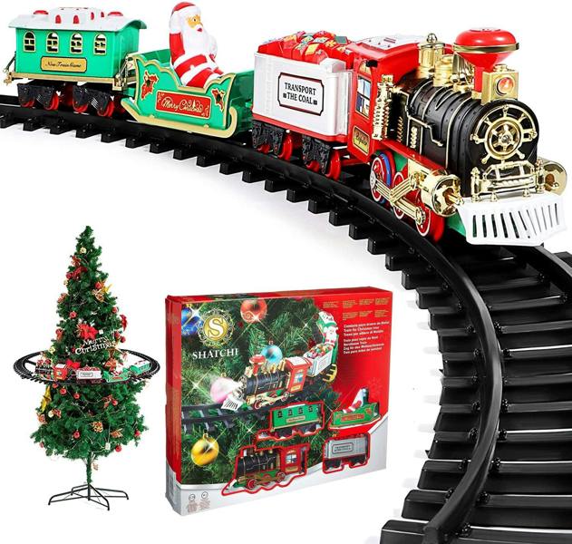 Shatchi Christmas Tree Train Set-Around the Tree Xmas decoration Realistic Sound Battery Operated image 1