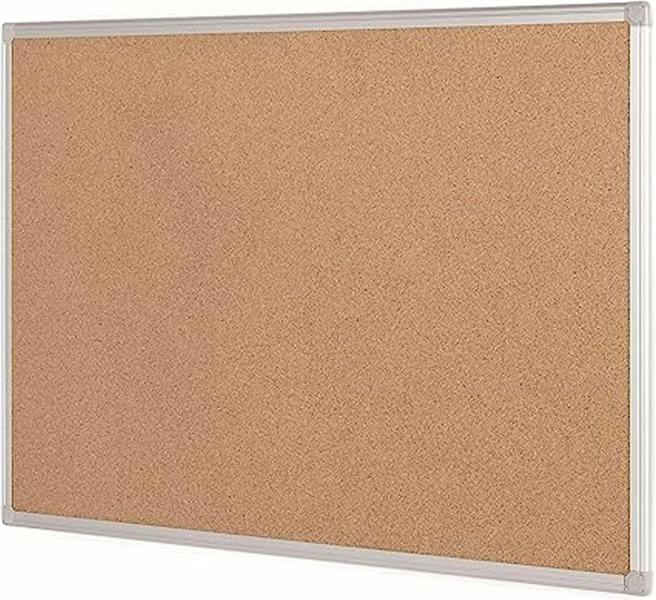 KAV Cork Notice Board with Aluminium Maya Frame - Rectangular Cork Board for Memos, Pictures & Lists, Office & Home, Rounded Edges, Wall Mount 90x60cm