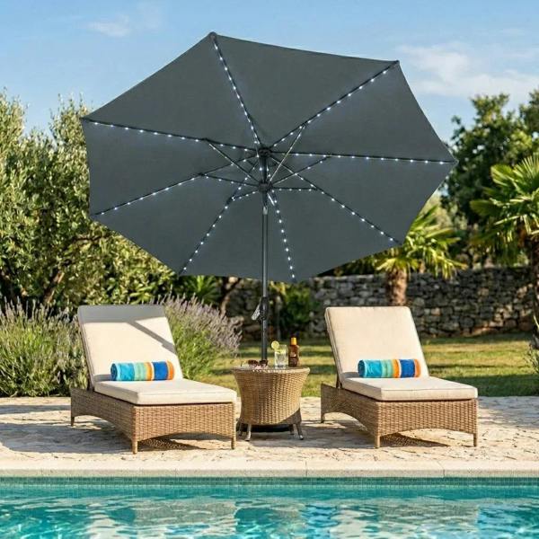 Jardi LED Tilt Parasol 2.7m – Grey