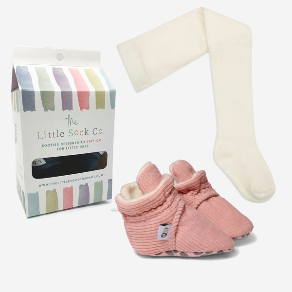 Little Sock Co. Bundle of Rose Stay-on, Non-Slip Booties & Cosy Non-slip Tights