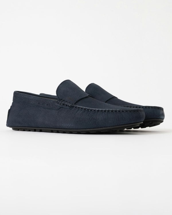 BOSS Orange Noel Mens Nubuck-Leather Loafers with Driver Sole - Dark Blue 402