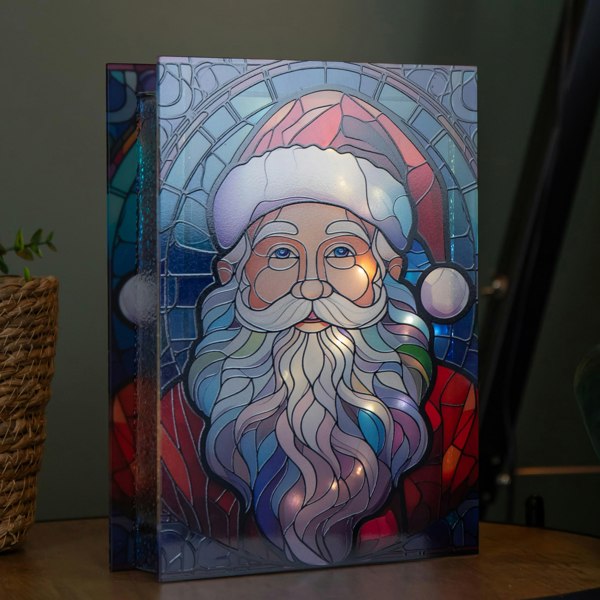Samuel Alexander 28cm Battery Powered Light up Glass Christmas Decoration with Santa & Warm White LEDs