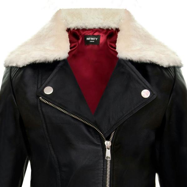 Infinity Leather Kids Jackets Girls 100% Leather Detachable Collar Biker Jackets (3-13 Years)