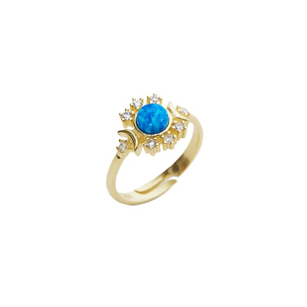 Spero London Blue Opal Sun Ring Sterling Silver