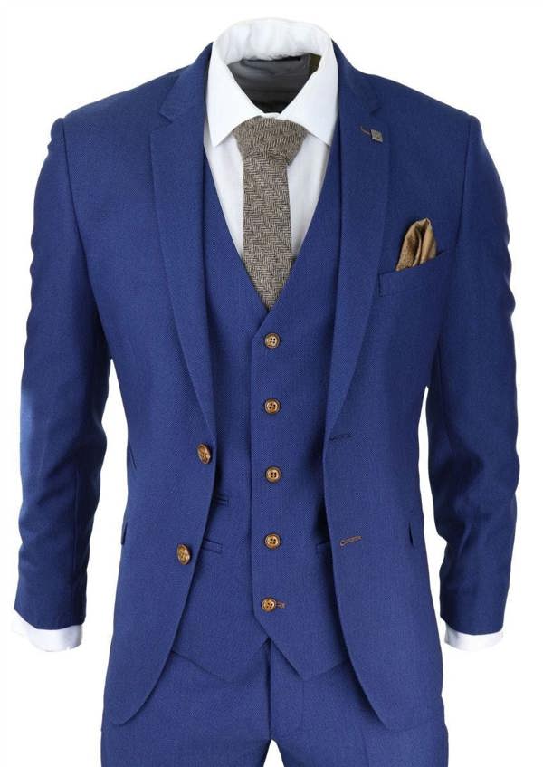 Paul Andrew Mens 3 Piece Royal Blue Birdseye Classic Suit