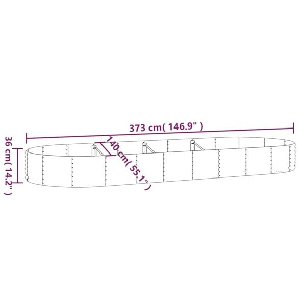 Berkfield Garden Raised Bed Powder-coated Steel 373x140x36 cm Anthracite