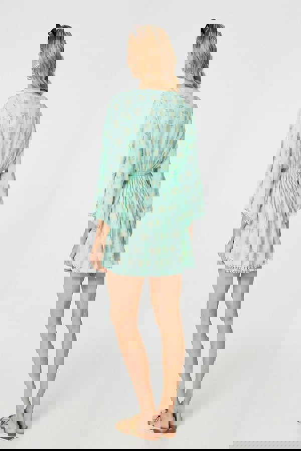 Green | Foiled Leaf Print Short Beach Dress