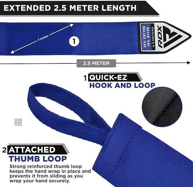 RDX Sports HAND WRAPS 2.5 METER BLUE