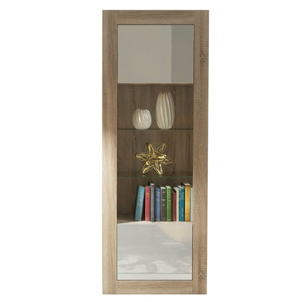 Mex Furniture Modern Display Cabinet 170cm – Oak Body & White Gloss Doors