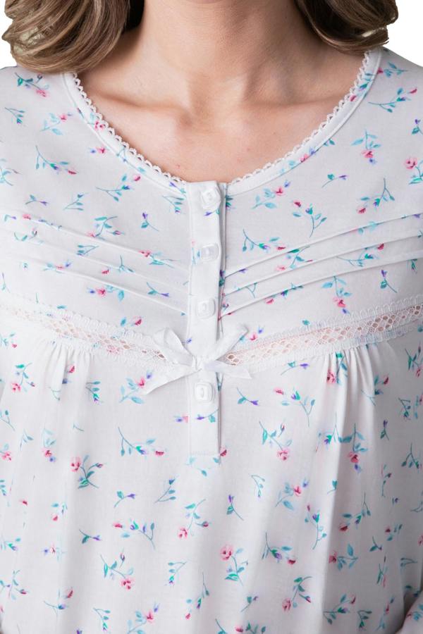 Camille Womens Classic 100% Organic Jersey Cotton Long Sleeve Nightdress
