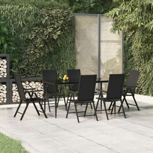 Berkfield 7 Piece Garden Dining Set Black Poly Rattan