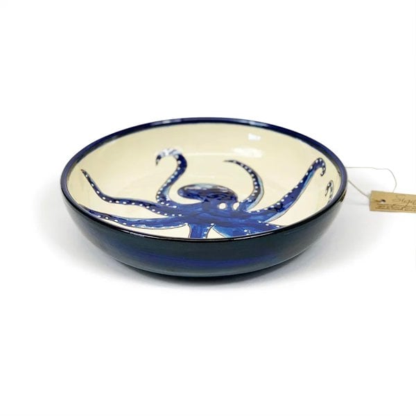 Side View of White Octopus Salad Bowl