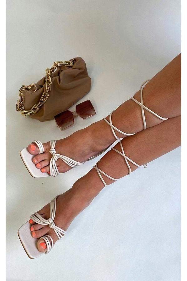 Amanda Strappy Lace Up Heels - Cream