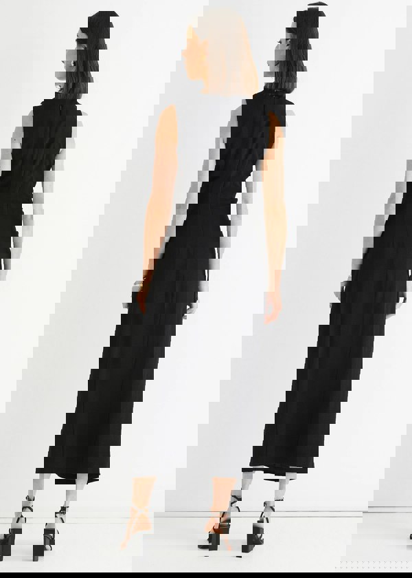 Gini London Black Waist Ruched Metal Trim Sleeveless Midi Dress