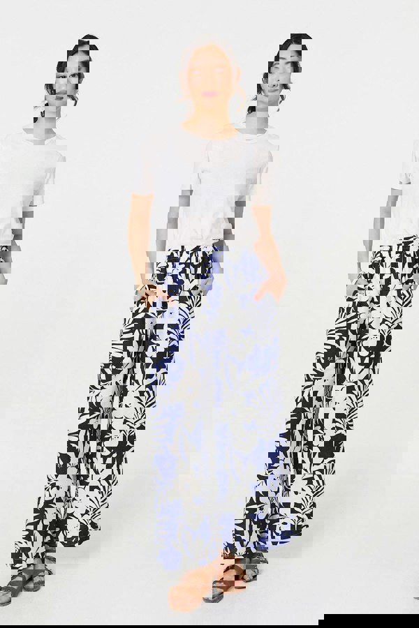 Navy | Tropical Floral Wide Leg Trousers
