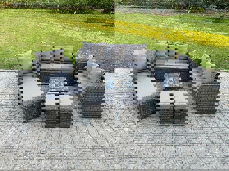 Fimous 8-Piece Rattan Garden Furniture Set - Dark Grey Mixed Patio Sofa Set with Square Coffee Table & Reclining Chair