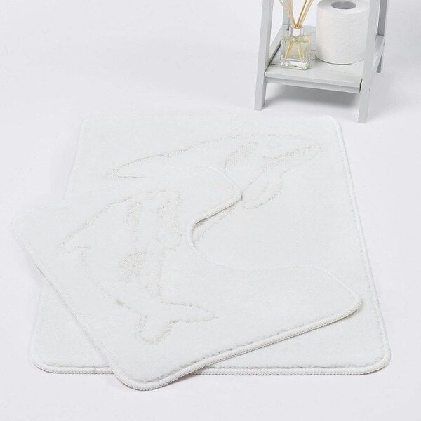 Night Zone Dolphin 2 Piece Bath Mat & Pedestal Set – Non-Slip Absorbent Bathroom Rug Set - White