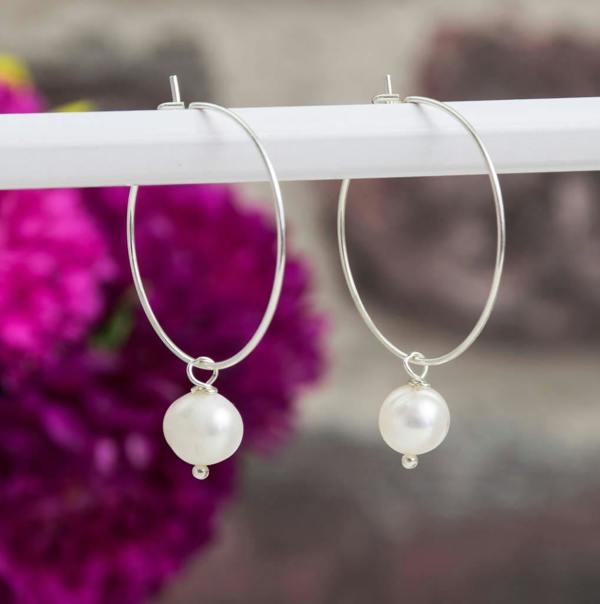 Freshwater Pearl Hoop Earrings - lifestyle shot