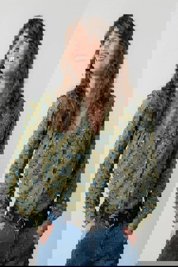 Wayfairing Printed Organic Cotton Jersey Blouse Green | Lily and Me Clothing