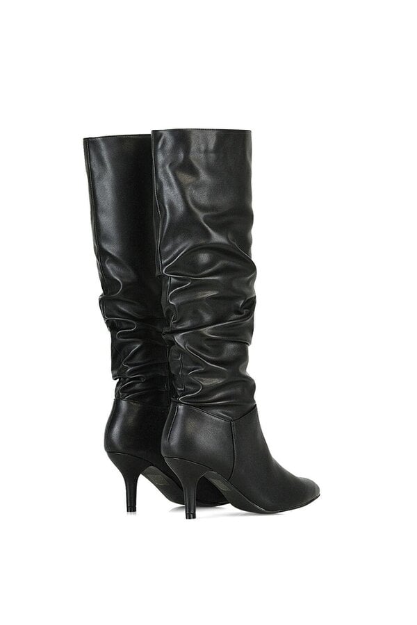 XY LONDON Ruched Knee High Pointed Mid Stiletto Heel Boots
