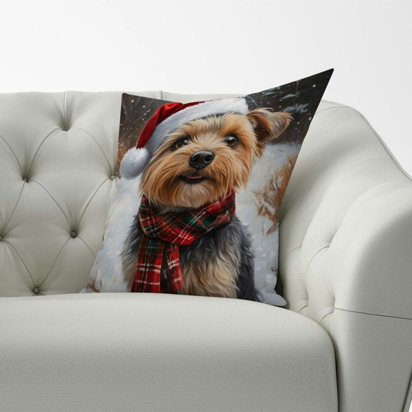 Warren Reed Christmas Yorkshire Terrier Cushion